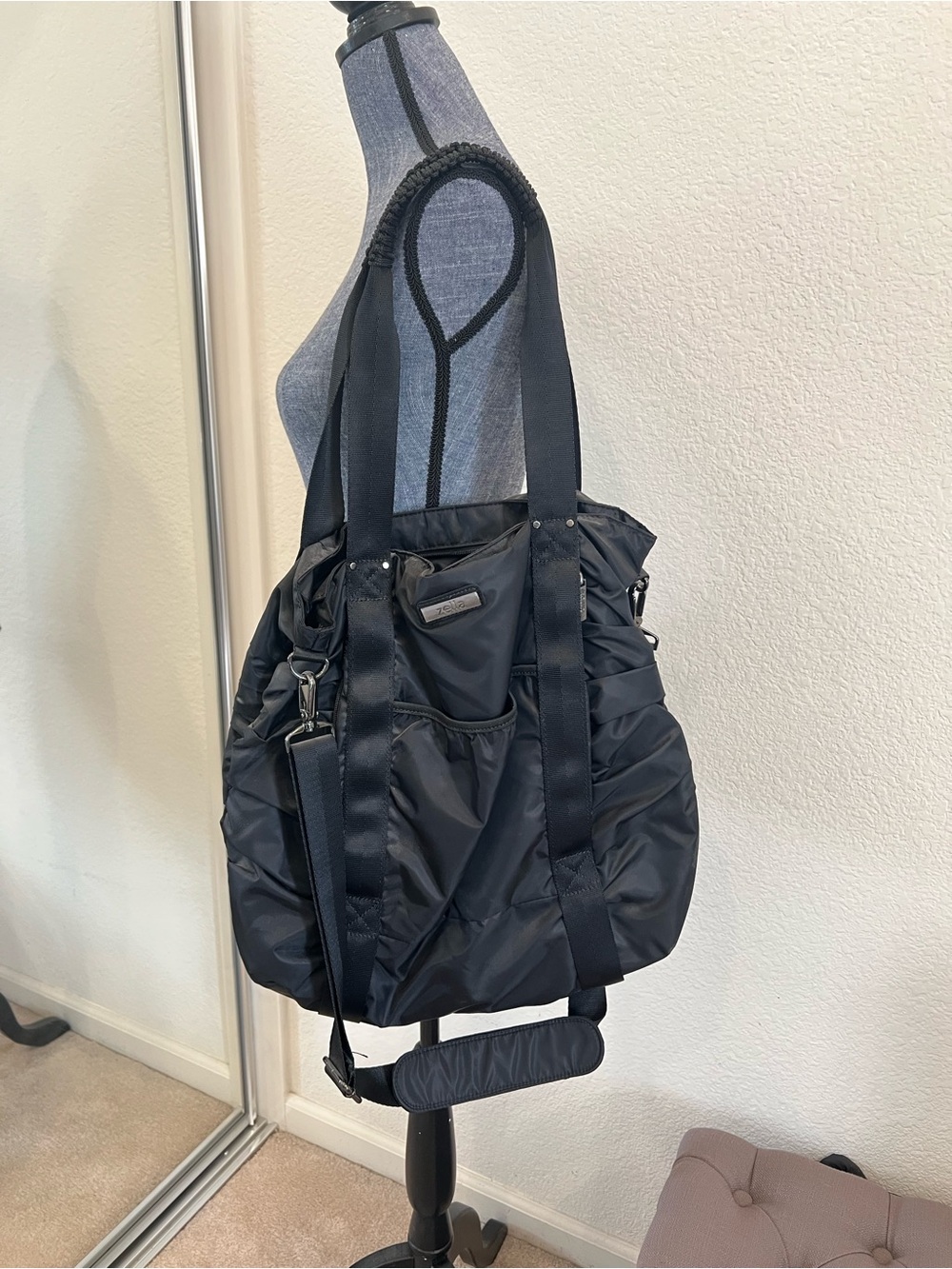 Zella Versatile Black Nylon Shoulder Tote
